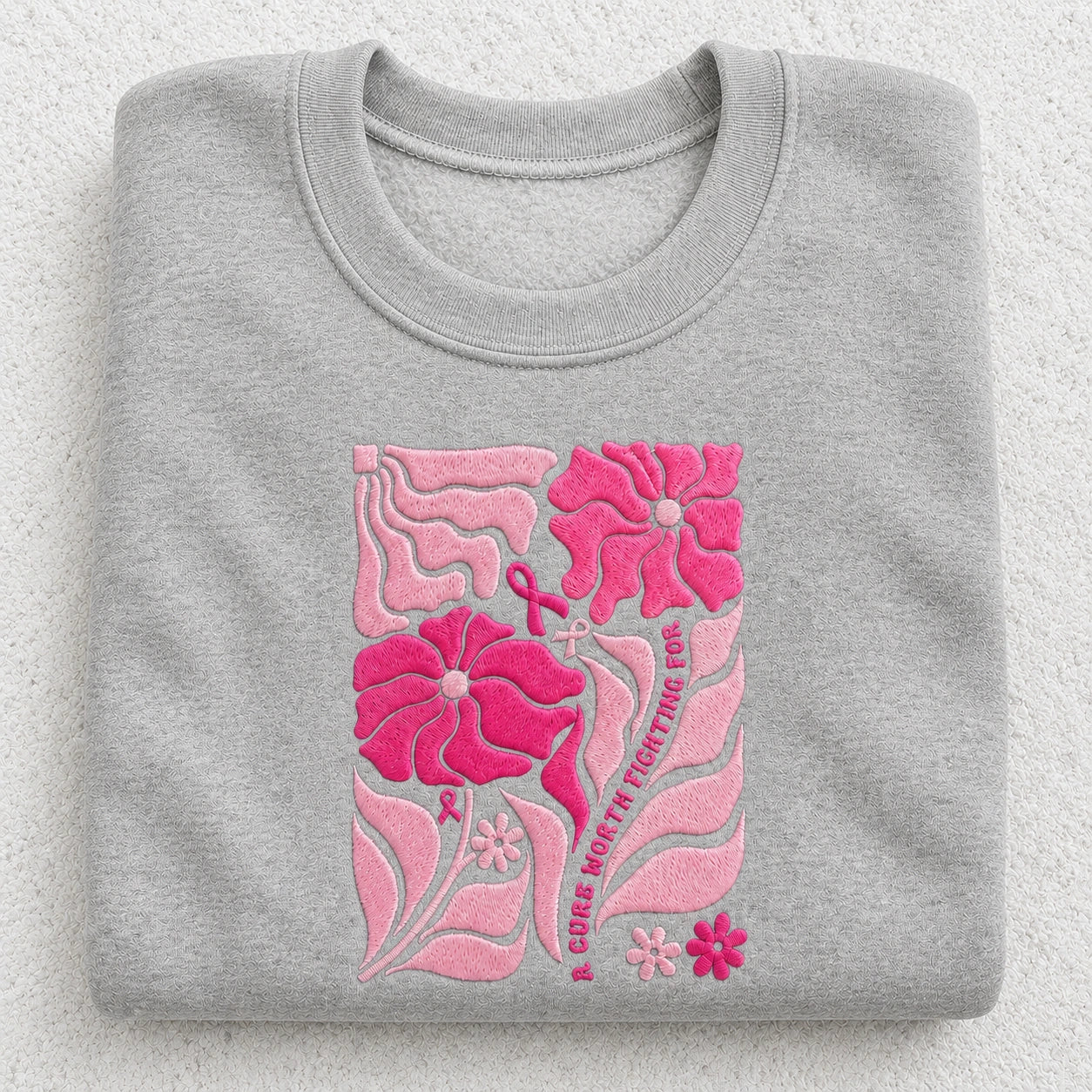 A Cure Worth Fighting For Embroidered Unisex Crewneck Sweatshirt, Pink Ribbon Awareness Gift