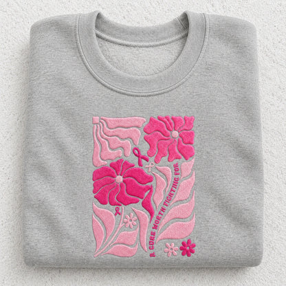 A Cure Worth Fighting For Embroidered Unisex Crewneck Sweatshirt, Pink Ribbon Awareness Gift