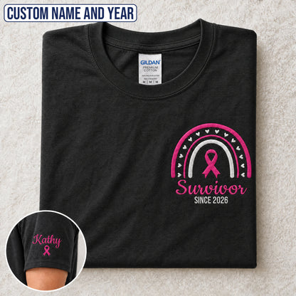 Personalized Pink Ribbon-Inspired Name & Year Embroidered Unisex T-shirt