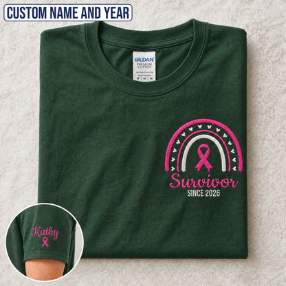 Personalized Pink Ribbon-Inspired Name & Year Embroidered Unisex T-shirt