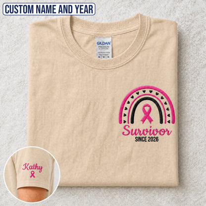 Personalized Pink Ribbon-Inspired Name & Year Embroidered Unisex T-shirt