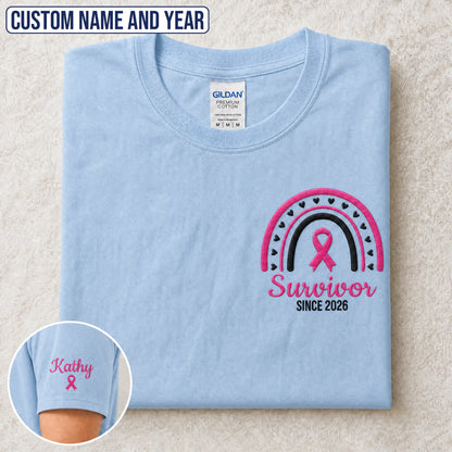 Personalized Pink Ribbon-Inspired Name & Year Embroidered Unisex T-shirt
