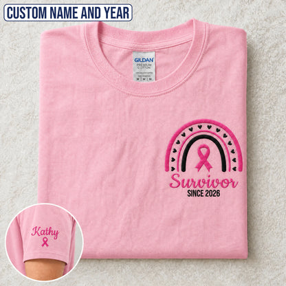 Personalized Pink Ribbon-Inspired Name & Year Embroidered Unisex T-shirt