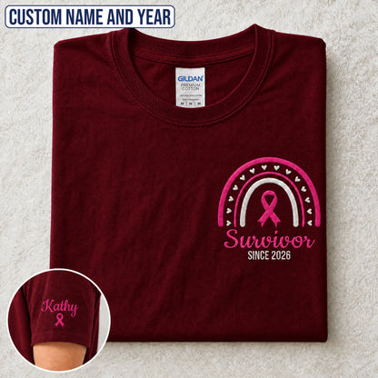 Personalized Pink Ribbon-Inspired Name & Year Embroidered Unisex T-shirt