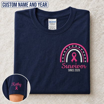 Personalized Pink Ribbon-Inspired Name & Year Embroidered Unisex T-shirt