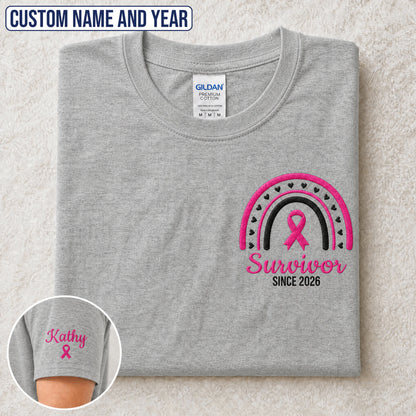 Personalized Pink Ribbon-Inspired Name & Year Embroidered Unisex T-shirt