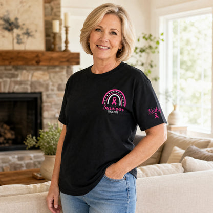 Personalized Pink Ribbon-Inspired Name & Year Embroidered Unisex T-shirt