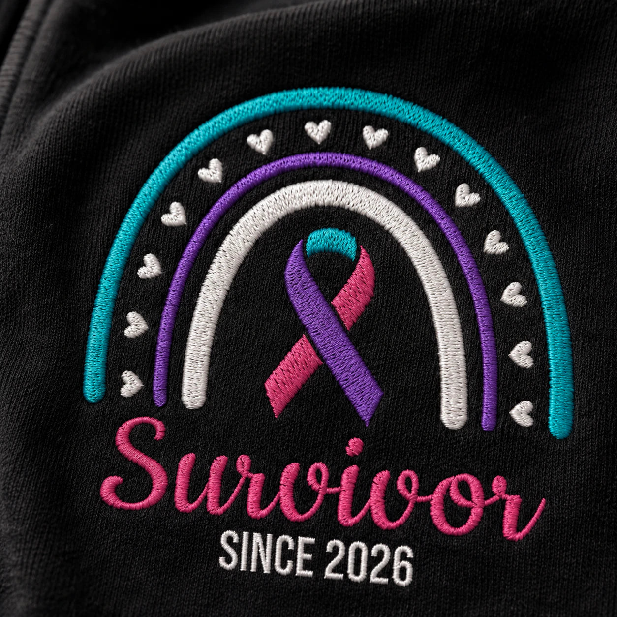 Personalized Teal-Pink-Blue Ribbon Inspired Name & Year Embroidered Unisex Quarter Zip Sweatshirt, Awareness Gift