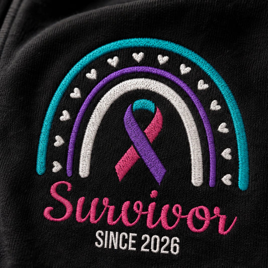 Personalized Teal-Pink-Blue Ribbon Inspired Name & Year Embroidered Unisex Quarter Zip Sweatshirt, Awareness Gift