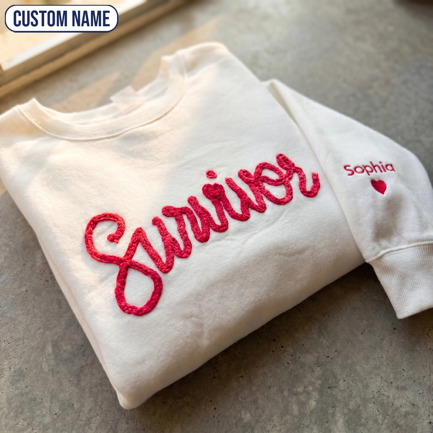 Personalized Pink Ribbon Yarn Embroidered Sweatshirt, Awareness Gift