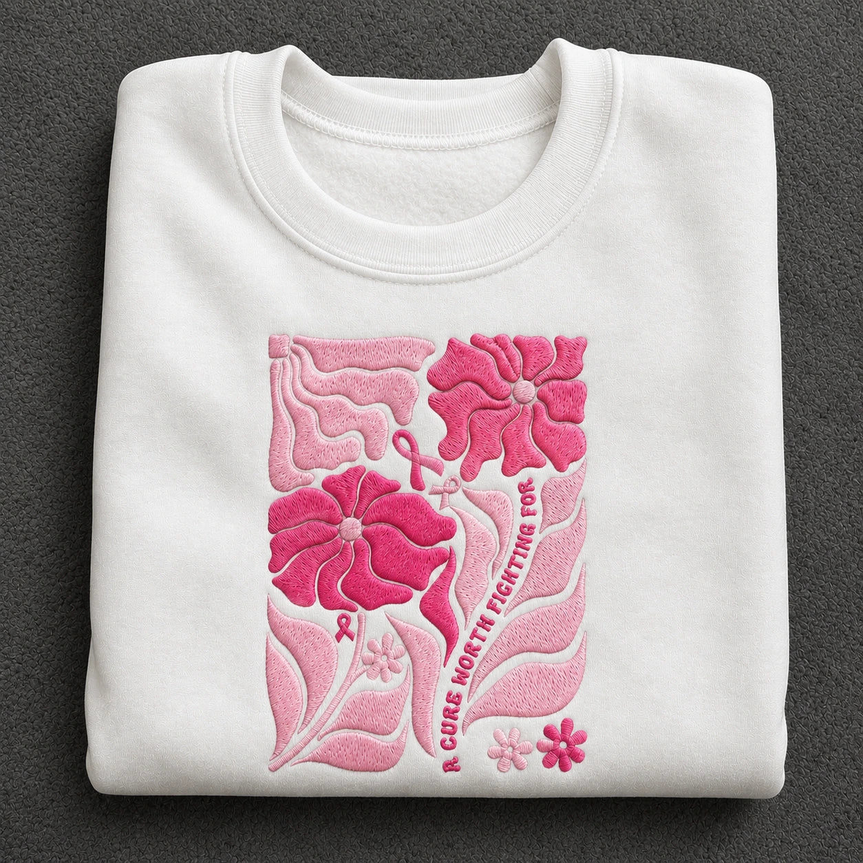 A Cure Worth Fighting For Embroidered Unisex Crewneck Sweatshirt, Pink Ribbon Awareness Gift