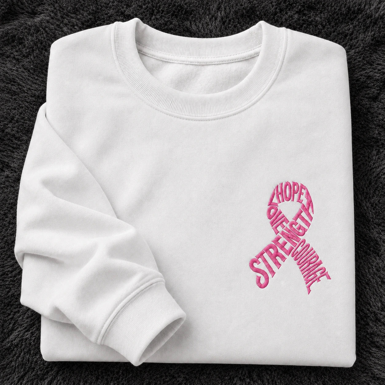 Hope Love Strength Courage Pink Ribbon Embroidered Unisex Crewneck Sweatshirt, Awareness Gift