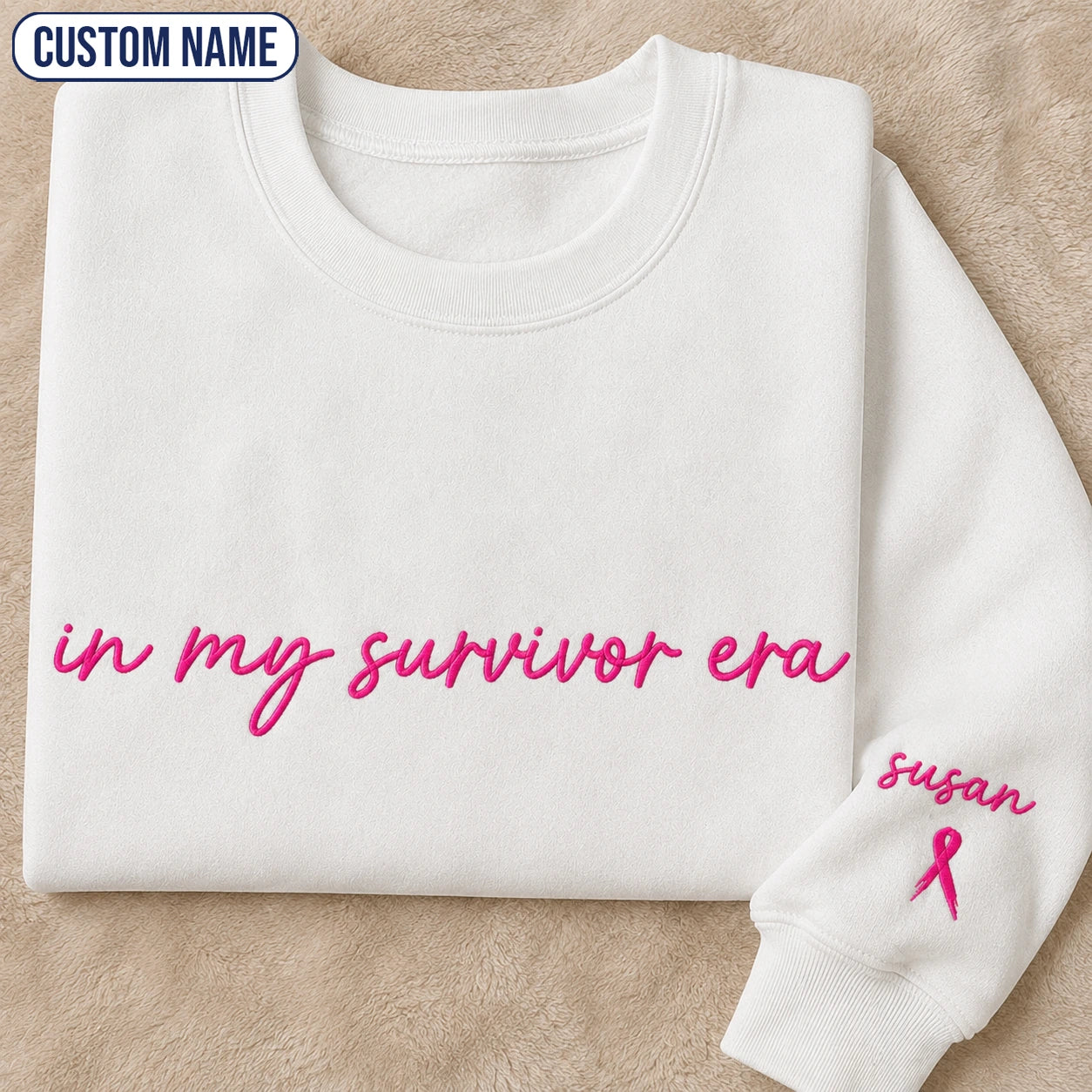 Personalized In My Era Embroidered Unisex Crewneck Sweatshirt, Pink Ribbon Awareness Gift