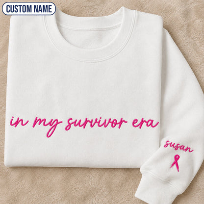 Personalized In My Era Embroidered Unisex Crewneck Sweatshirt, Pink Ribbon Awareness Gift