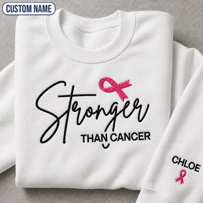 Personalized Stronger Pink Ribbon Embroidered Unisex Crewneck Sweatshirt, Awareness Gift