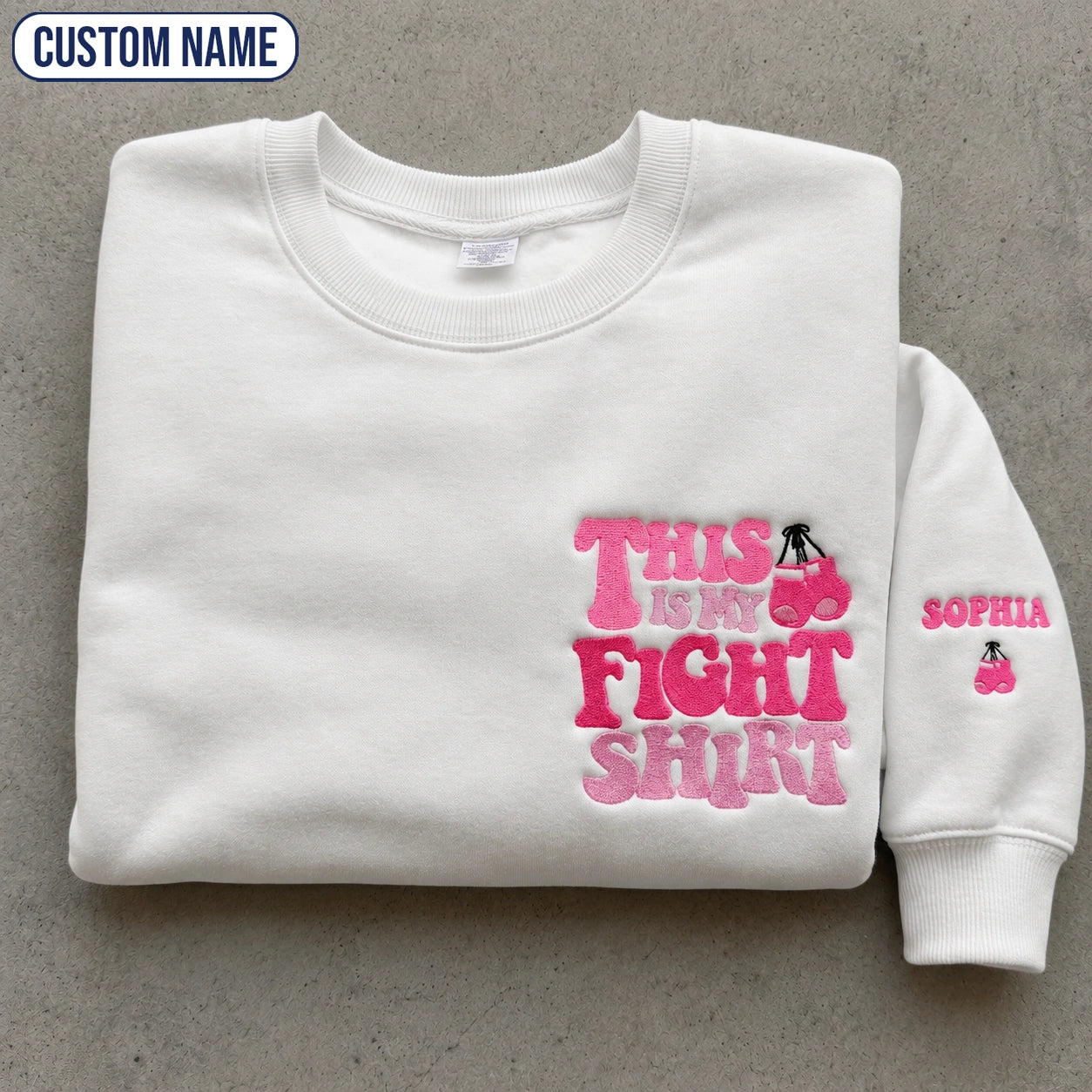 Personalized This Is My Fight Shirt Pink Ribbon Embroidered Unisex Crewneck Sweatshirt, Awareness Gift