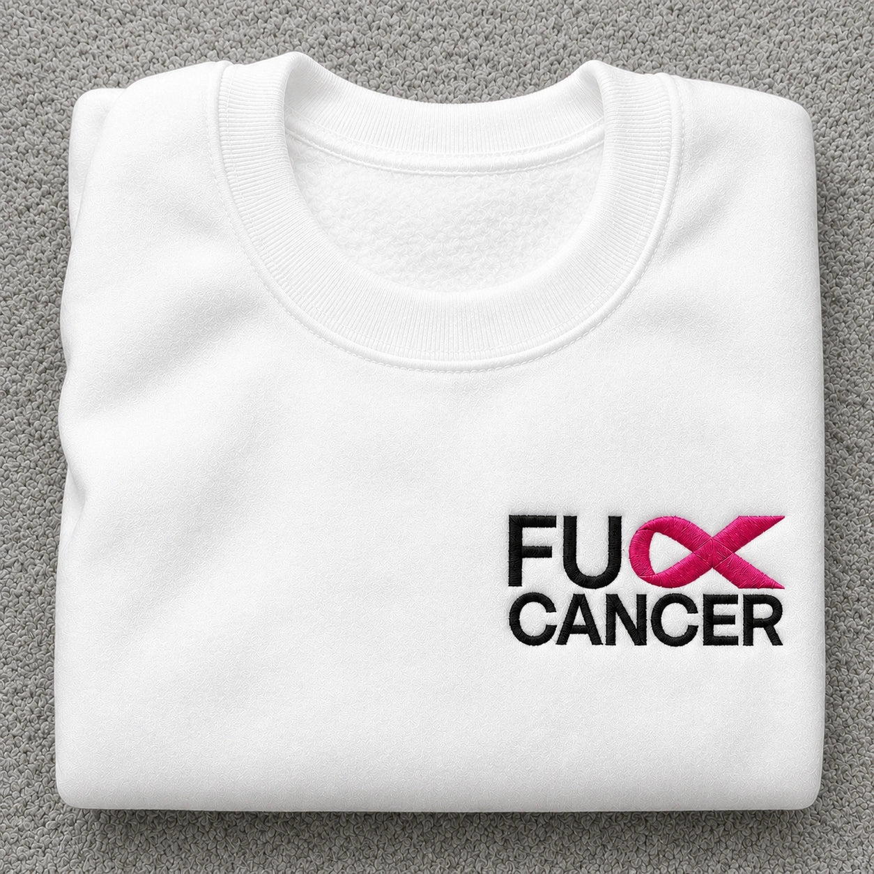 Personalized Bold Pink Ribbon Embroidered Unisex Crewneck Sweatshirt, Awareness Gift