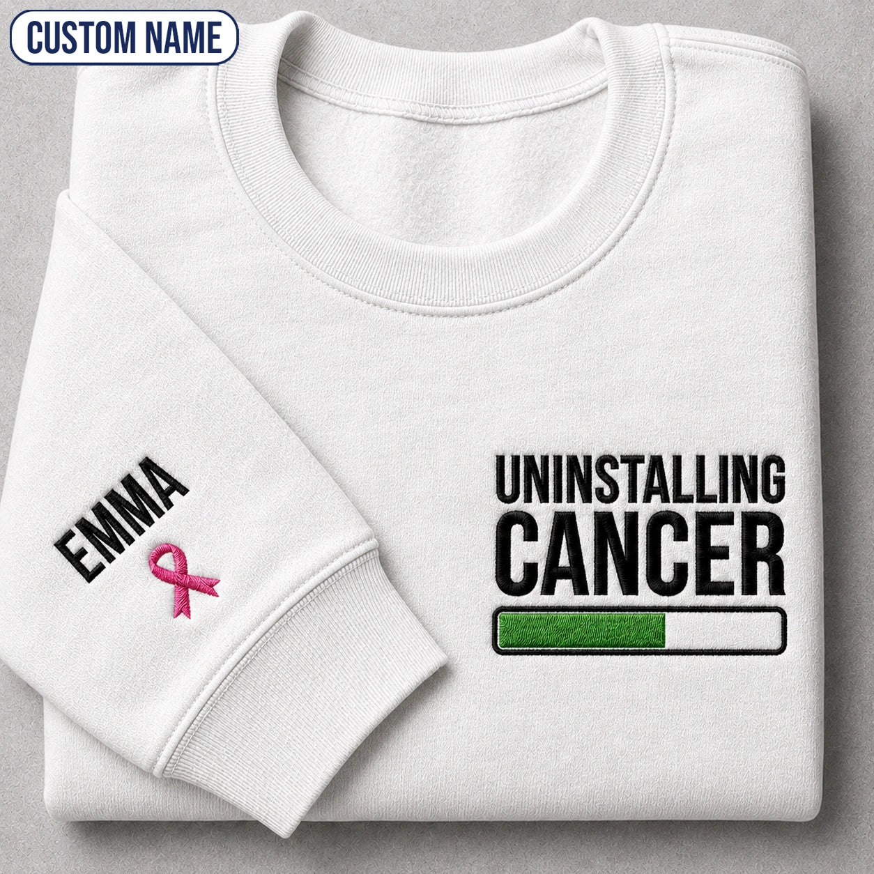Personalized Uninstalling Embroidered Unisex Crewneck Sweatshirt, Pink Ribbon Awareness Gift