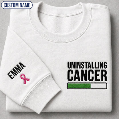 Personalized Uninstalling Embroidered Unisex Crewneck Sweatshirt, Pink Ribbon Awareness Gift