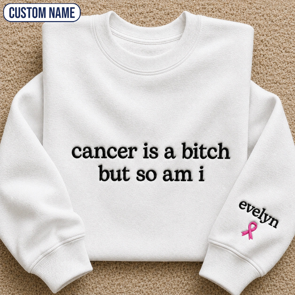Personalized So Am I Embroidered Unisex Crewneck Sweatshirt, Pink Ribbon Awareness Gift