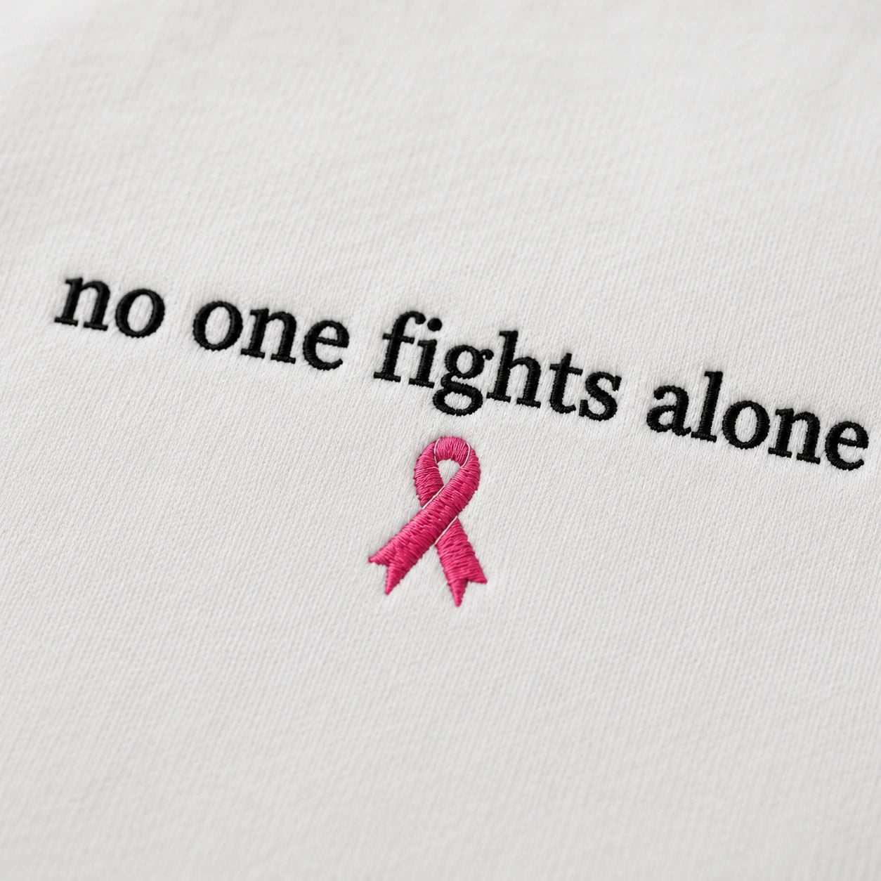 Personalized No One Fights Alone Embroidered Unisex Crewneck Sweatshirt, Pink Ribbon Awareness Gift