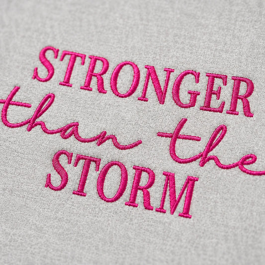 Personalized Stronger Than The Storm Embroidered Unisex Crewneck Sweatshirt, Pink Ribbon Awareness Gift
