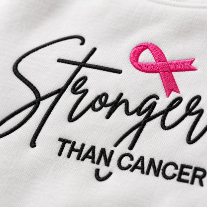 Personalized Stronger Pink Ribbon Embroidered Unisex Crewneck Sweatshirt, Awareness Gift