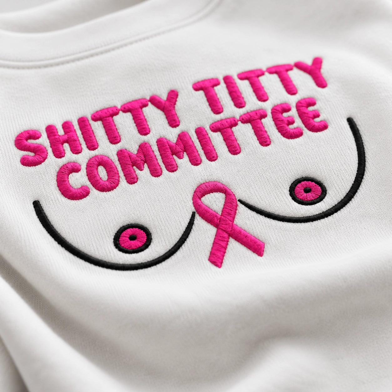 Personalized Shitty Titty Committee Embroidered Unisex Crewneck Sweatshirt, Pink Ribbon Awareness Gift
