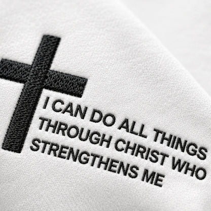 I Can Do All Things Through Christ Who Strengthens Me Embroidered Unisex Crewneck Sweatshirt, Pink Ribbon Awareness Gift