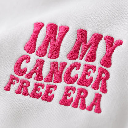 Personalized In My Free Era Pink Ribbon Embroidered Unisex Crewneck Sweatshirt, Awareness Gift