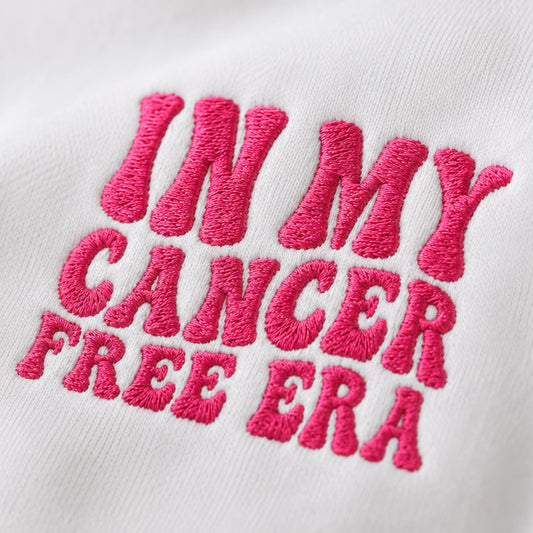 Personalized In My Free Era Pink Ribbon Embroidered Unisex Crewneck Sweatshirt, Awareness Gift