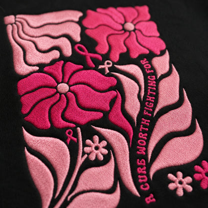 A Cure Worth Fighting For Embroidered Unisex Crewneck Sweatshirt, Pink Ribbon Awareness Gift