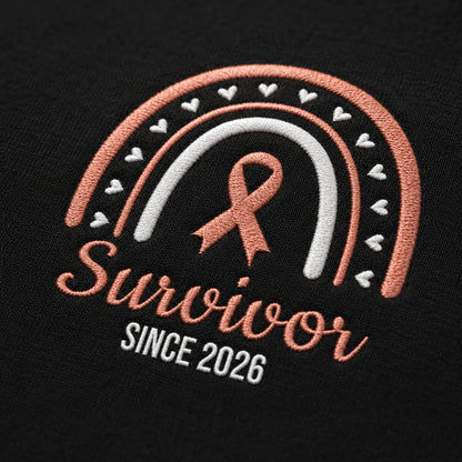 Personalized Peach Ribbon Inspired Name & Year Embroidered Unisex Quarter Zip Sweatshirt, Awareness Gift