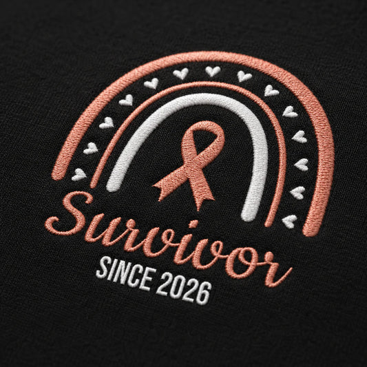 Personalized Peach Ribbon Inspired Name & Year Embroidered Unisex Quarter Zip Sweatshirt, Awareness Gift
