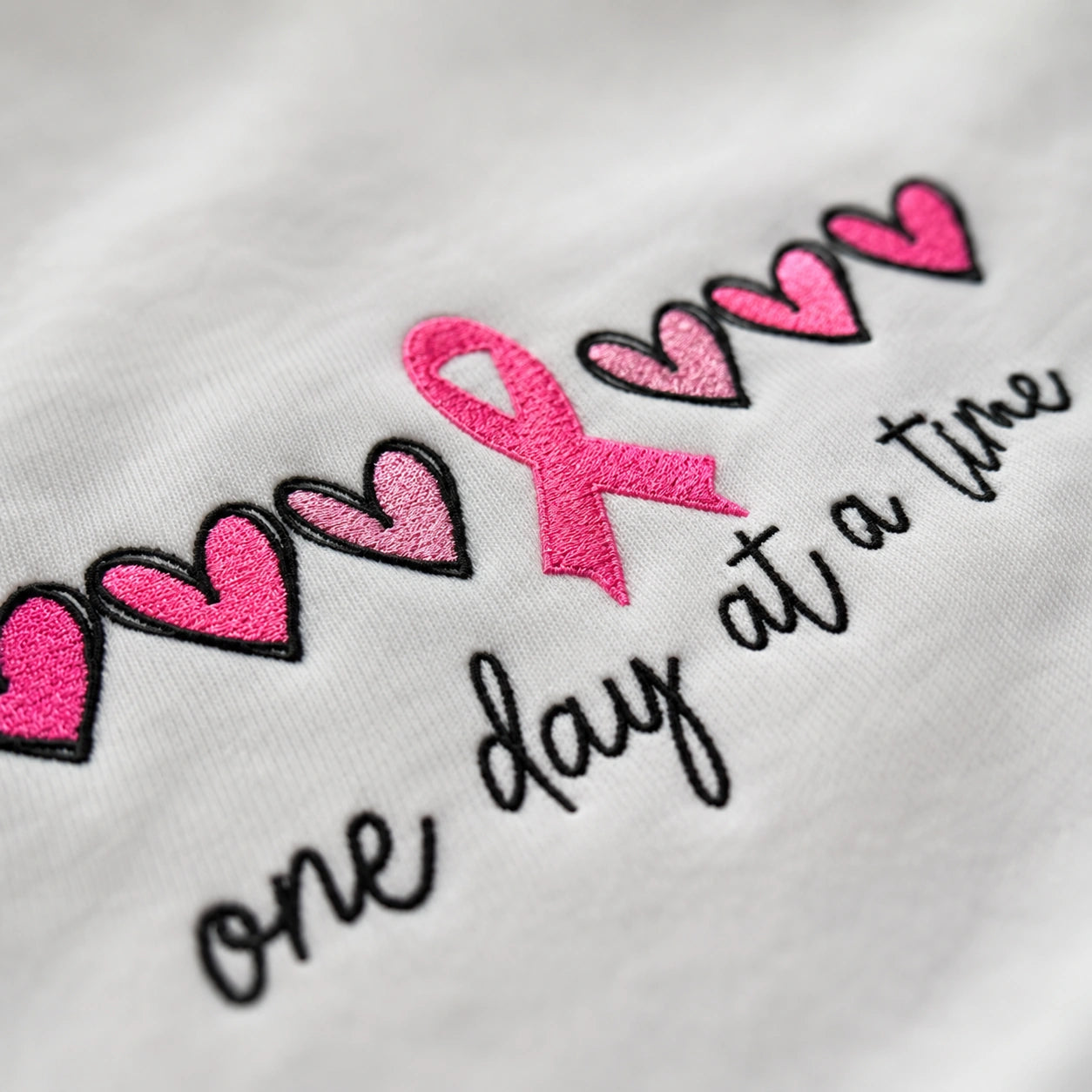 Personalized One Day At A Time Embroidered Unisex Crewneck Sweatshirt, Pink Ribbon Awareness Gift