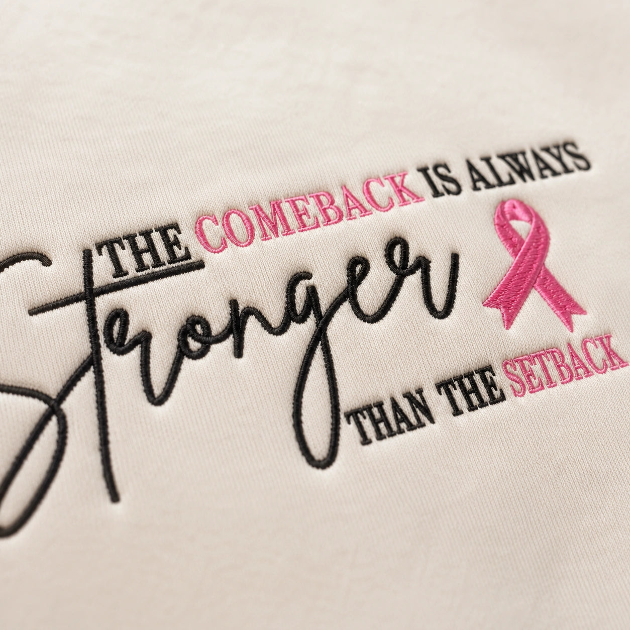 Personalized The Comeback Is Always Stronger Than The Setback Embroidered Unisex Crewneck Sweatshirt, Pink Ribbon Awareness Gift