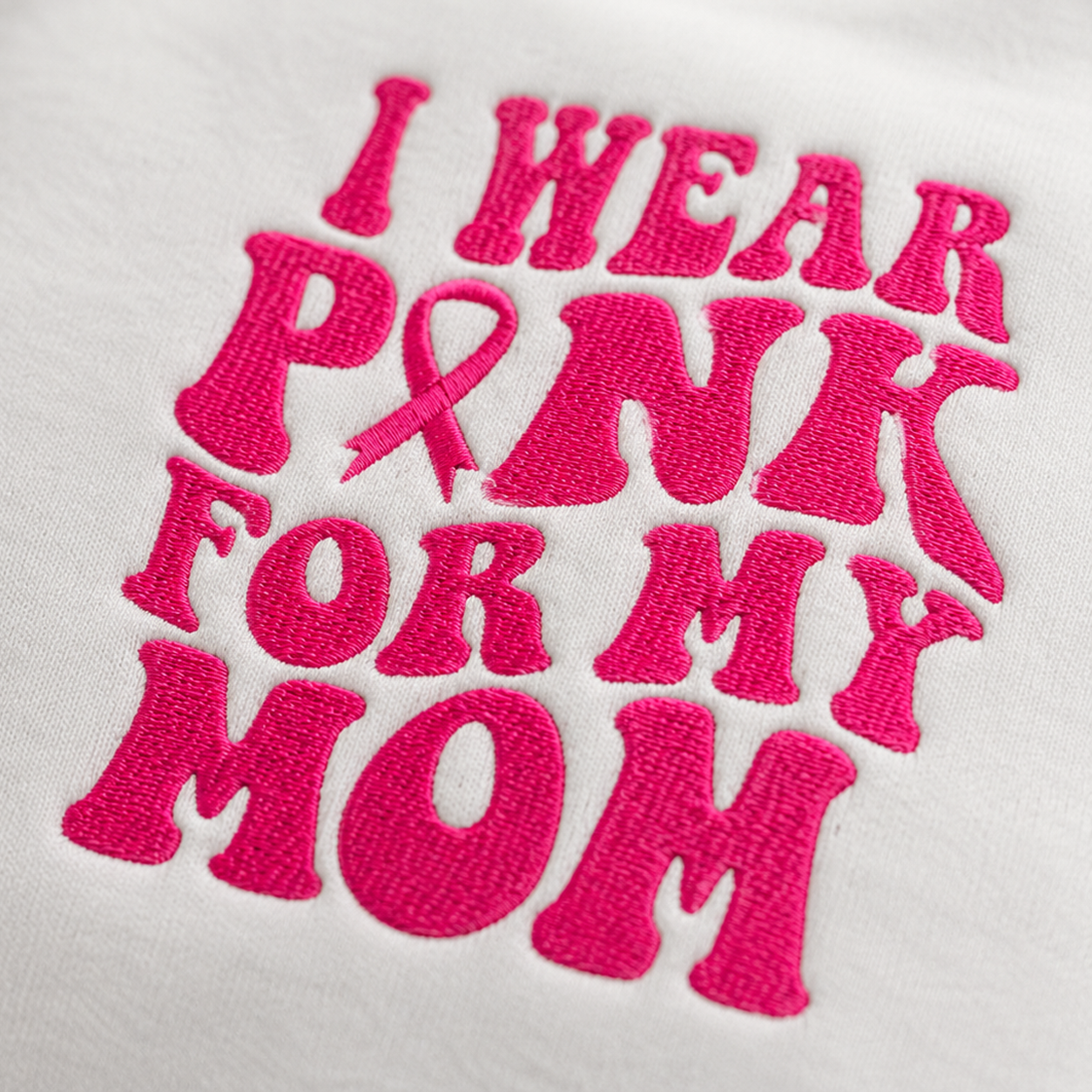 Personalized I Wear Pink for My Mom Embroidered Unisex Crewneck Sweatshirt, Pink Ribbon Awareness Gift