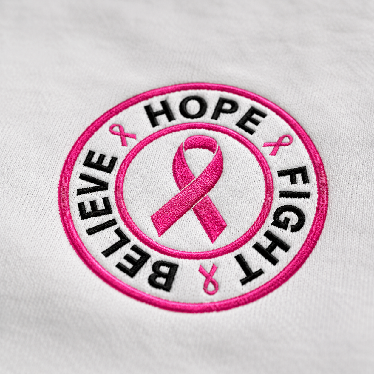 Personalized Believe Hope and Fight Embroidered Unisex Crewneck Sweatshirt, Pink Ribbon Awareness Gift