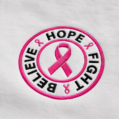 Personalized Believe Hope and Fight Embroidered Unisex Crewneck Sweatshirt, Pink Ribbon Awareness Gift