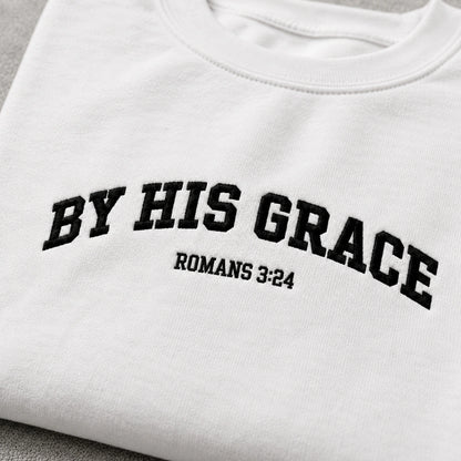 By His Grace Embroidered Unisex Crewneck Sweatshirt, Pink Ribbon Awareness Gift