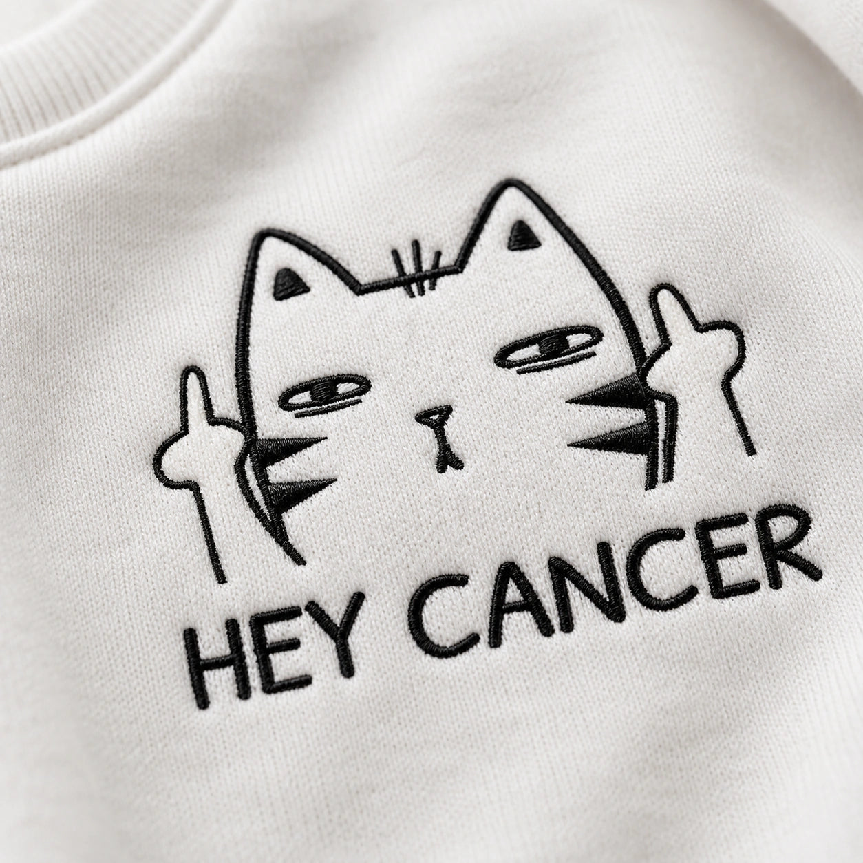 Personalized Funny Cat Pink Ribbon Embroidered Unisex Crewneck Sweatshirt, Awareness Gift