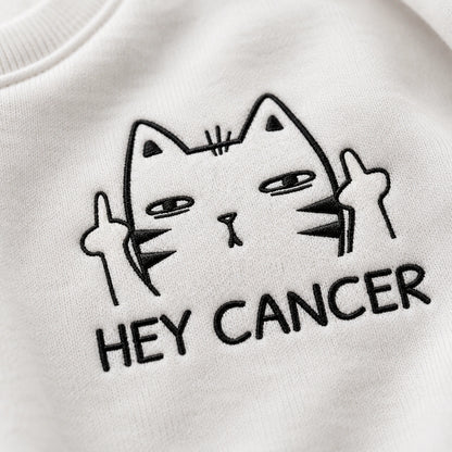Personalized Funny Cat Pink Ribbon Embroidered Unisex Crewneck Sweatshirt, Awareness Gift