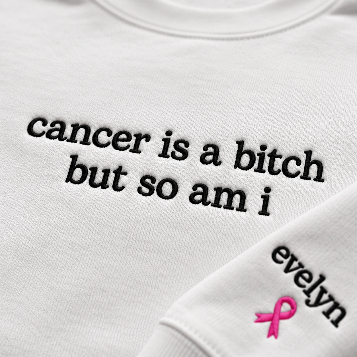 Personalized So Am I Embroidered Unisex Crewneck Sweatshirt, Pink Ribbon Awareness Gift